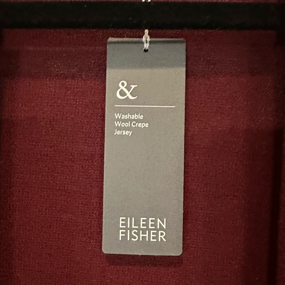 EILEEN FISHER wine/burgundy 100%washable wool crepe jersey shaped cardigan M-NWT - Picture 7 of 13